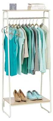 Garderobe mit 2 Holzregalen, Kleiderstange, weiß, 64 x 40 x 151,2 cm
