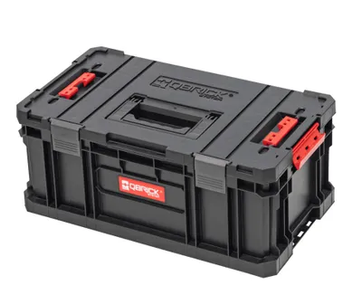 A black Qbrick toolbox with red accents is shown against a white background.