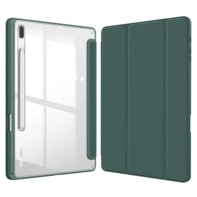 Produktbild von Fintie Hybrid Hülle für Samsung Galaxy Tab S8 Plus 2022/Tab S7 FE 2021/Tab S7 Plus 2020 12.4 Zoll - Stoßfeste Abdeckung mit Transparent Klar Hartschalen Rückseite Schutzhülle, Nachtgrün