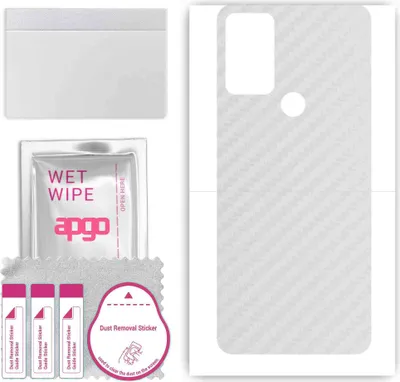 Produktbild von apgo Rückseite Schutzfolie, Skin, kompatibel mit Motorola Moto G Play 2022, Hinten Displayschutzfolie aus Vinylfolie, kratzfest, einfache Montage - Transparenter Kohlenstoff