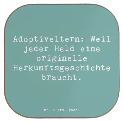 Produktbild von Mr. & Mrs. Panda Holzuntersetzer Spruch Adoptiveltern Helden - Meeresbrise - Geschenk, Dankeschön, Tischschoner, Familienpflege, Familie Verwandte, Untersetzer für Gläser