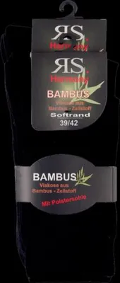 Produktbild von RS Harmony Bambus Viskose Socken ohne Gummi Polstersohle Schwarz Gr. 39-42 4 Paar