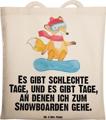 Produktbild von Mr. & Mrs. Panda Tote Bag Hase Snowboarden - Transparent - Geschenk, Jutebeutel, Snowboard, Winterurlaub, Wintersport, Beutel, Tasche, Tragetasche, Schultasche