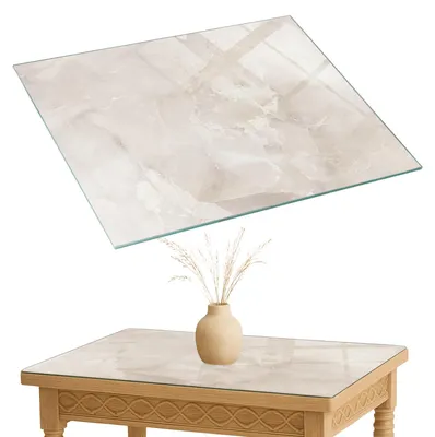 Produktbild von Glasplatte Tisch – Esstischplatte Glas – Tischplatte Glas – Glasarbeitsplatte Tisch – Glasplatte Esstisch – Pflegeleicht – Witterungsbeständig – 80x60 cm – Marmorstrukturmuster