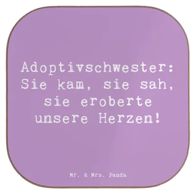 Produktbild von Mr. & Mrs. Panda Untersetzer für Gläser Spruch Adoptivschwester Herz - Lavendeltraum - Geschenk, Adoption, gläseruntersetzer, Liebe, Freude, Tischuntersetzer, Familie