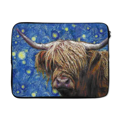 Produktbild von MuchoWow® Laptop Hülle 15 Zoll Van Gogh - Schottischer Highlander - Sternennacht Laptoptasche - Laptoptasche - Sleeve - Rundum-Schutz