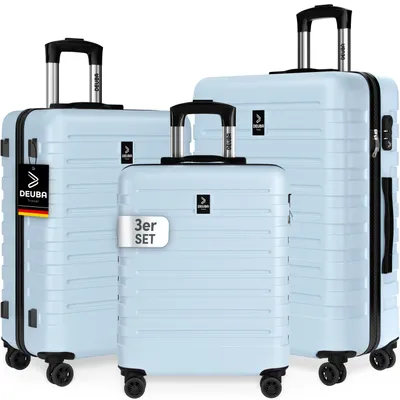 Produktbild von DEUBA® TRAVEL Koffer Set 3tlg 55x40x20 Sicherer Stauraum Kreuzgurt PVC Fach Reisekoffer Groß Trolley Suitcase mit 360° Rollen Hartschalenkoffer Handgepäck Koffer Pastell Blau