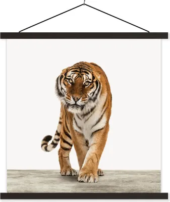 Produktbild von MuchoWow® Textilposter Tiger - Tiere - Holz - Jungen - Kinder 60x60 cm mit schwarzem Rahmen - Posteraufhänger