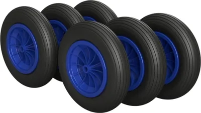 Image de 6 x Roue en polyuréthane Ø 350 mm 3.50-8 palier lisse roue de brouette pneus anti-crevaison, noir/bleu