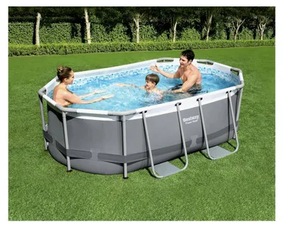 Produktbild von Ovaler Power Steel Frame Pool Set mit Filterpumpe, 305 x 200 x 84 cm, grau