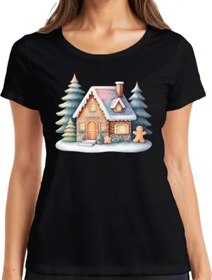 Produktbild von Lebkuchenhaus - Weihnachten Weihnachtsgeschenk Christmas Damen T-Shirt, Schwarz, M
