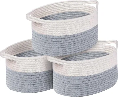 Produktbild von Aufbewahrungskörbe aus geflochtenem Baumwollseil - Set von 3, grau/weiß