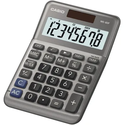 Obrázek produktu pro Casio® MS-80F stolní kalkulačka MS-80F - solární/bateriové napájení, 8místný, LC displej, šedá barva