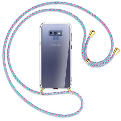 Produktbild von Handykette Backcover-Schutzhülle mit Band (Metall goldfarben) für Samsung Galaxy Note 9 - pink/mint