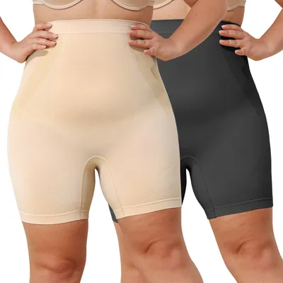Produktbild von 2 Stück Shapewear Damen Übergröße Bauchweg Hohe Taille,Bauchweg Unterhose Bauchkontrolle Miederhose Bauchweg Shaping Unterwäsche -Schwarz + Beige-4XL