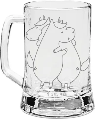 Produktbild von Mr. & Mrs. Panda Krug Einhorn Mitteilung - Transparent - Geschenk, Gravur Bierkrug, Spruch, Glas, Ehe, Unicorn, Valentinstag, Liebe, Partner, Seidel, Mit, Humpen