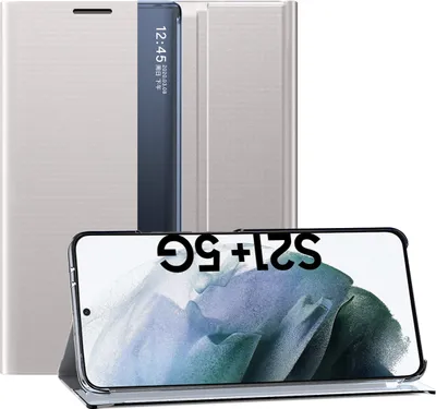 Produktbild von Samsung Galaxy S21 Plus 5G Hülle, LaimTop Slim Flip Leder Smart View Window Klappetui Schutzhülle mit Standfunktion für Samsung Galaxy S21 Plus 5G Silber