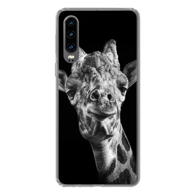Produktbild von MuchoWow® Handyhülle Schutzhülle Hülle für Huawei P30 Giraffe vor schwarzem Hintergrund in schwarz und weiß Silikon Softcase Handy Hülle - Kartenbesitzer