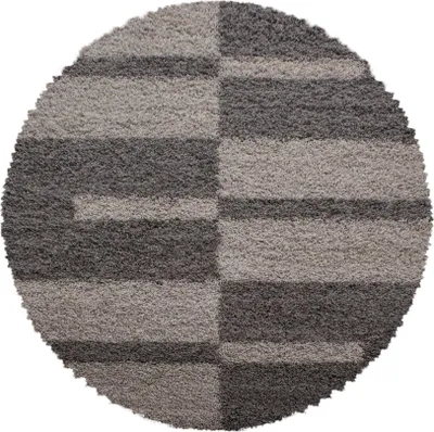 Produktbild von Carpetsale24 Teppich Hochflor Shaggy Kariert Design Teppich Wohnzimmer Flauschig Weich, Grösse: 80 cm Rund