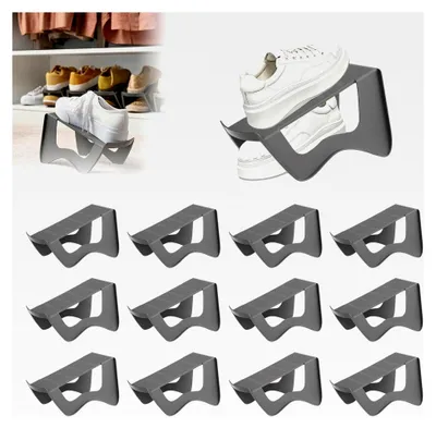 Produktbild von 12 Stück Schuhstapler, platzsparend und rutschfest, Doppelschicht Schuhsortierer für Schrank, universelles Schuhregal zur Aufbewahrung von Schuhen, High Heels und Hausschuhen
