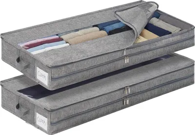 Zdjęcie produktu dla GARPROVM Stabilny pojemnik do przechowywania pod materacem, zestaw 2 sztuki, 85 x 40 x 12 cm, stabilny pojemnik pod materacem, pojemnik pod materacem z zamkiem błyskawicznym pośrodku, przechowywanie pod materacem