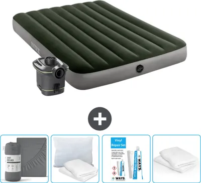 Produktbild von Intex Airbed - Doppelbett - 137 x 191 x 25 cm - Grün - Inklusive Pumpe - Spannbettuch - Küssen - Reperaturset en Kissenschutz