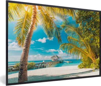 Produktbild von MuchoWow® Gerahmtes Poster Tropisch - Strand - Palme 90x60 cm - Poster mit Schwarzem Bilderrahmen Wandposter Rahmen Foto Bilder - Fotorahmen - Foto-Plakat