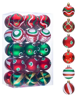 Weihnachtskugeln 6 cm, 30 Stück, rot/weiß/grün, Kunststoff, unzerbrechlich