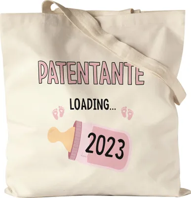 Produktbild von Patentante Loading 2023 Jutebeutel Geschenk Werdende Patentante Babynews mit Ladebalken Schwangerschaft Geschenkidee