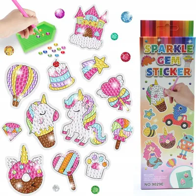 Produktbild von Diamond Painting Sticker Einhorn 22 Stück - Glitzer Mosaik Bastelset für Kinder Kreativ