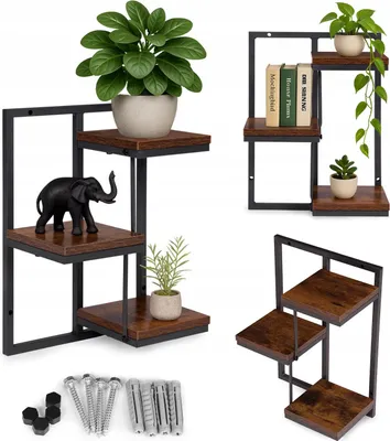 Collage of wall-mounted plant stands and shelves in a loft style.