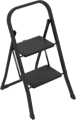 Imagen del producto de Escalera plegable con 2 peldaños, acero negro, 82x52x42 cm