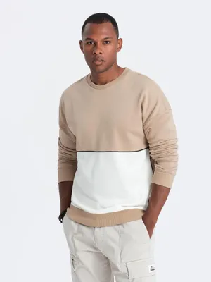 Obrázek produktu pro Ombre Clothing Pánská mikina bez kapuce Shavife béžovo-bílá XXL