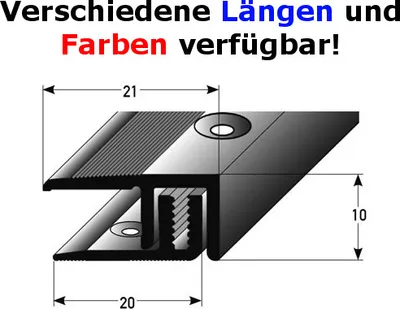 Produktbild von Abschlussprofil / Abschlussleiste Laminat "Edmonton", Höhe 7 - 15 mm, 21 mm breit, 2-teilig, Aluminium eloxiert, gebohrt-silber-900