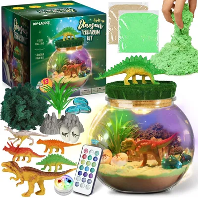 Productafbeelding van Dinosaurus-terrariumset, verjaardagscadeau voor jongens van 4, 5, 6, 7, 8 tot 12 jaar, dinosaurusspeelgoed, nachtlampje, knutselset