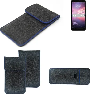 Produktbild von K-S-Trade Handy-Hülle Schutz-Hülle kompatibel mit ZTE Blade A3 Joy Filztasche Pouch Tasche Case Sleeve Filzhülle dunkelgrau, blauer Rand