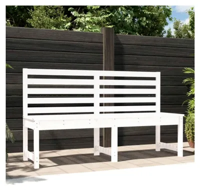 Produktbild von Gartenbank mit Rückenlehne aus Kiefernholz, Sitzbank für Garten und Terrasse, Weiß