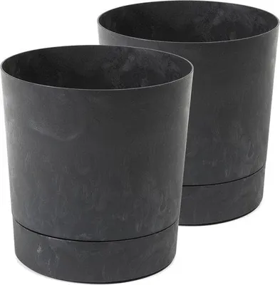Produktbild von Runde Blumenampeln mit Untersetzer - Schwarz, 35 cm