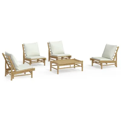 Produktbild von vidaXL 5-tlg. Garten-Lounge-Set mit Cremeweißen Kissen Bambus