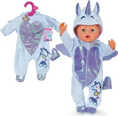 Produktbild von BABY BORN Puppen Strampler, Einhorn Accessoire, 43cm, Overall mit Kapuze und Glitzerflügeln