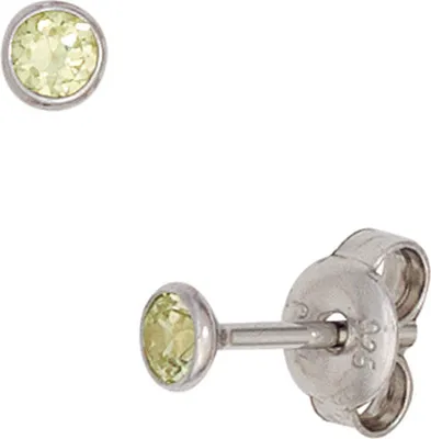 Produktbild von JOBO Ohrstecker rund 925 Sterling Silber rhodiniert 2 Zirkonia grün Ohrringe