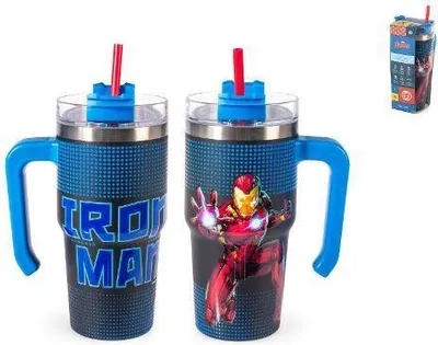 Obrázek produktu pro Termoska s nerezovou slámkou (600 ml) MARVEL IRON MAN
