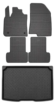 Productafbeelding van Rubberen automatten + kofferbakmat voor Dacia Sandero III vanaf 2021 (hatchback) – 5-delig, zwart, op maat – Wielganizator SolidPRO