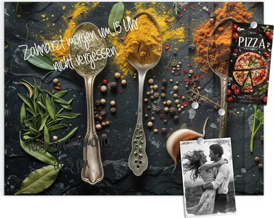 Produktbild von Magnettafel 120x90cm Pinnwand Whiteboard beschreibbar - Gewürze Löffel Mix