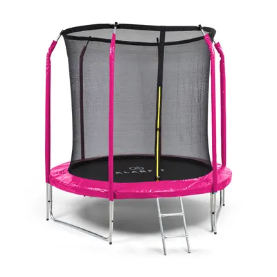 Produktbild von Klarfit Kinder Trampolin Indoor/Outdoor, Kleines Trampolin für Kinder, Kindertrampolin Rutschfest, Trampolin mit Leiter, Randabdeckung und Sicherheitsnetz, UV-Beständiges Trampolin Klein, 250cm