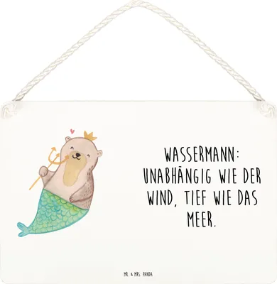 Produktbild von Mr. & Mrs. Panda Schild Wassermann Astrologie DIN A4 - Weiß - Geschenk, Geburtstagsgeschenk, Sternzeichen, kleine aufmerksamkeit, wandtafel, Holzschild, holzbild