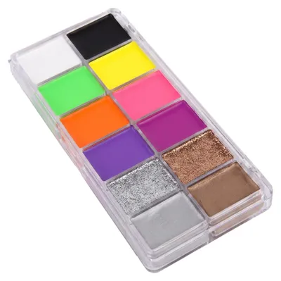 Productafbeelding van 12-kleurige make-up palette in neonkleurige tinten met crèmekleurige nuances en glitter - universele maat