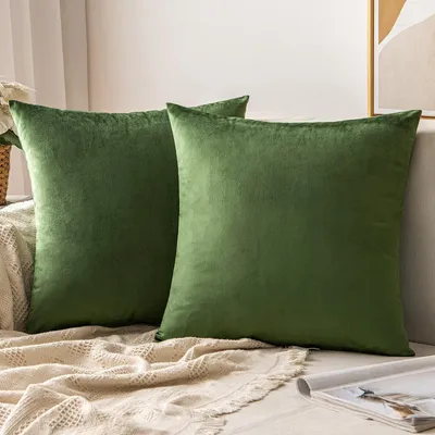 Productafbeelding van Set van 2 kussenhoezen, decoratieve kussens, sofa kussens, kussenhoezen met verborgen rits, 45 x 45 cm, matcha groen