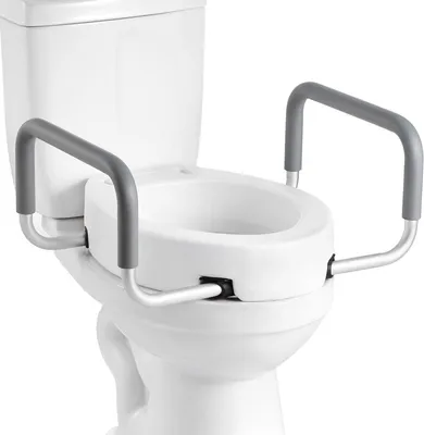 Immagine prodotto di Sedile WC rialzato con braccioli, capacità di carico 136,1 kg, altezza di sollevamento 88,9 mm, sedile WC rialzato allargato con maniglie imbottite per anziani, persone con disabilità e adulti