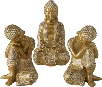 Produktbild von 3er Set Buddha Figuren Shanti in Gold 18 cm